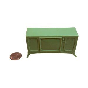 Vintage Marx Imagination Dollhouse TV Television Green Furniture 1960s LEG FLAW